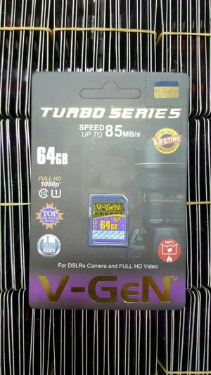 SDXC V-GeN 64GB Class 10 Turbo 100MB/S (SDCard VGEN) Memory Kamera