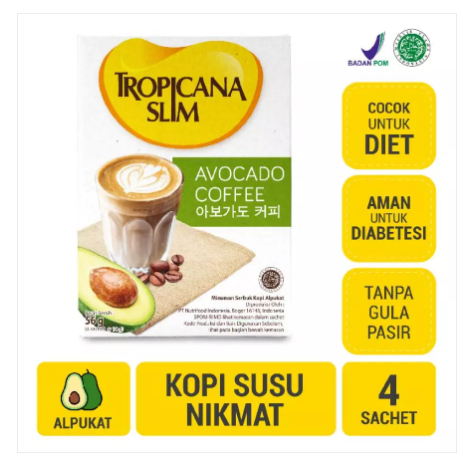 Tropicana Slim Avocado Coffee 4 Sachet - Kopi Alpukat Nikmat Tanpa Gula Pasir