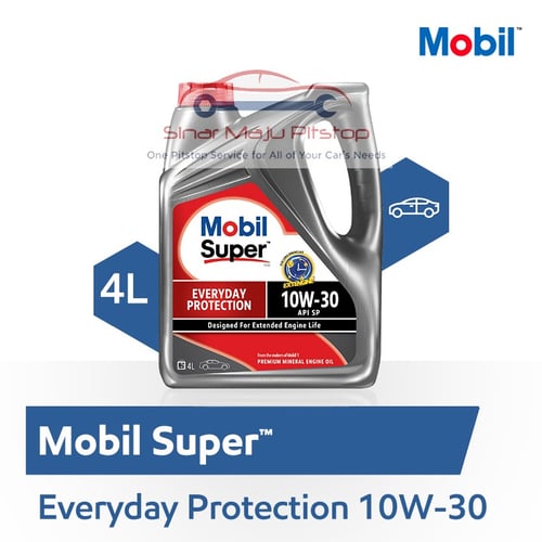 Mobil Super Everyday Protection 10W-30 API SP Original Made In Singapore - Pelumas Oli Mesin Mobil Bensin 4 Liter