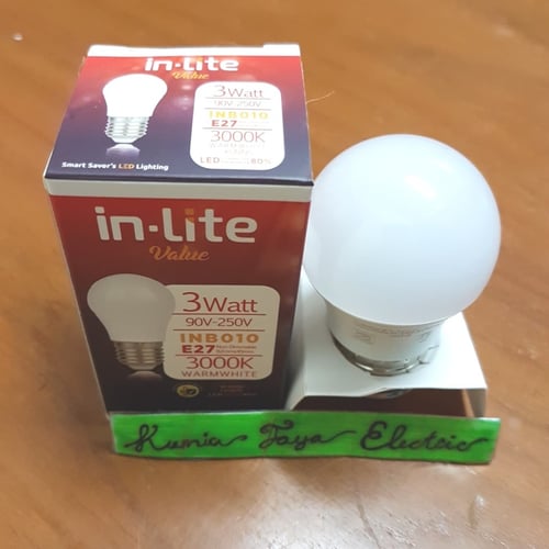 Lampu Led Bulb 3W Kuning Warm White In-Lite E27 220V