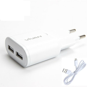 VIVAN Double USB Charger Power Cube With Micro Cable White