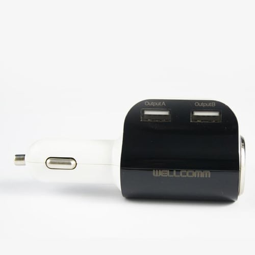 WELLCOMM Car Charger Dual Ports Plus Ext Socket Black 3.1A