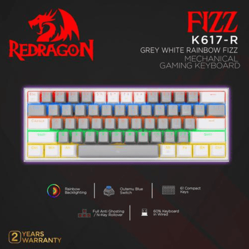 Redragon K617R Mechanical Gaming Keyboard 60 Persen GREY WHITE RAINBOW FIZZ