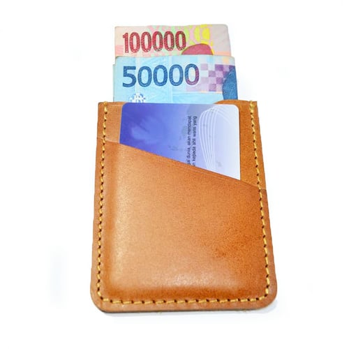 Dompet Kartu Kulit Asli Simpel Warna Coklat Tan - Slim Wallet