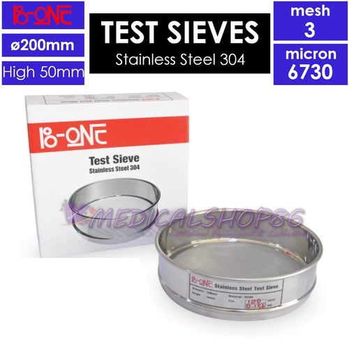 Test Sieve Stainless Steel Mesh 3, Diameter 200mm. B-ONE