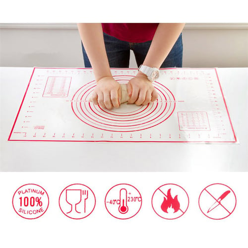 Alas Adonan Kue Roti Silikon Pastry Mat Talenan Adonan Tepung 40 x60  cm - Merah Muda