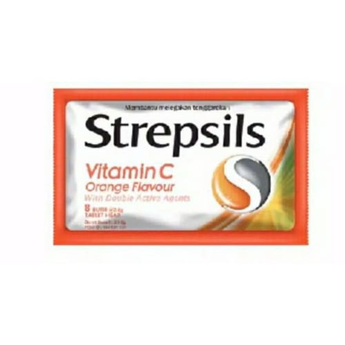 Strepsils vitamin c (orange flavour) permen pelega tenggorokan 8s x 12 x 48 pcs/karton