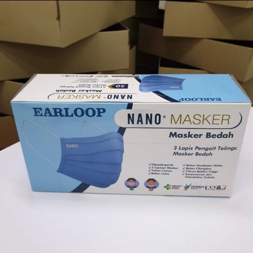 Masker Medis Bedah 3 ply nano 1 Box isi 50 Earloop Kemenkes Indonesia