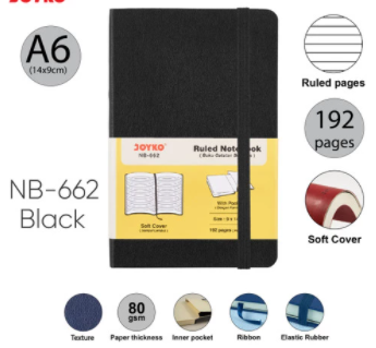 Notebook Buku Tulis Catatan Diary Agenda Joyko Soft Cover - Black, A6