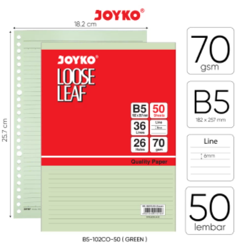 Loose Leaf Color Isi Kertas File Binder Warna Joyko B5 - 102CO Green