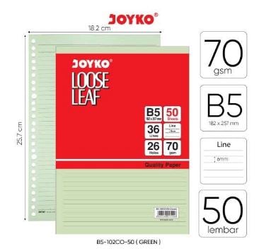 Loose Leaf Color Isi Kertas File Binder Warna Joyko B5 102CO 50