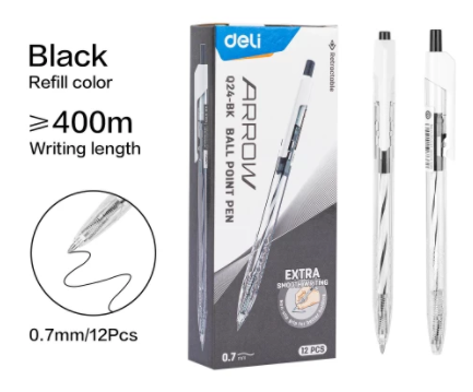Deli Ultra Smooth Gel Pen 0.7mm Tinta Hitam/Biru/Merah EQ23 EQ24 - Hitam, retractable