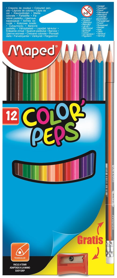 MAPED 12 Color Peps Free Pencil Plus Sharpener Cardboard