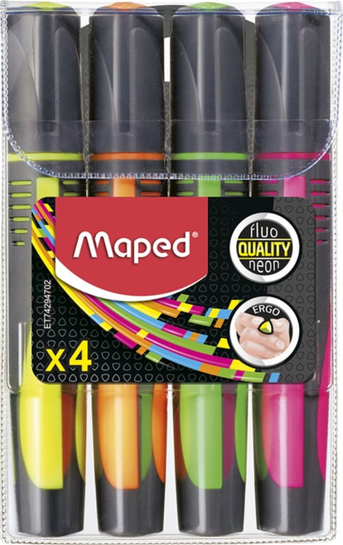 MAPED Fluo Peps Max Assorted Colors x4 Pouch