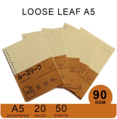 Loose Leaf A5/Bookpaper 90g / 20 holes Isi Kertas File / Refil /Binder - GRID, ISI 5