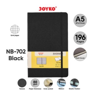 Notebook Buku Tulis Catatan Diary Agenda Joyko Hard Cover - Black, Grid