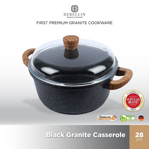 Debellin Casserole 28 cm - Black Granite Cookware Series atau Panci Anti Lengket Premium