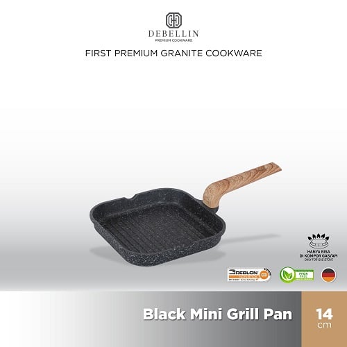 Debellin Mini Grill Pan 14 cm - Black Granite Cookware Series atau Pemanggang Anti Lengket Premium