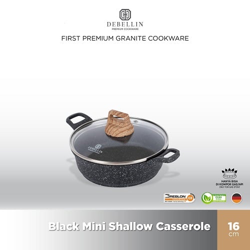 Debellin Mini Shallow Casserole 16 cm - Black Granite Cookware Series atau Panci Anti Lengket