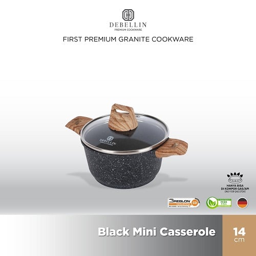 Debellin Mini Casserole 14 cm - Black Granite Cookware Series atau Panci Anti Lengket Premium