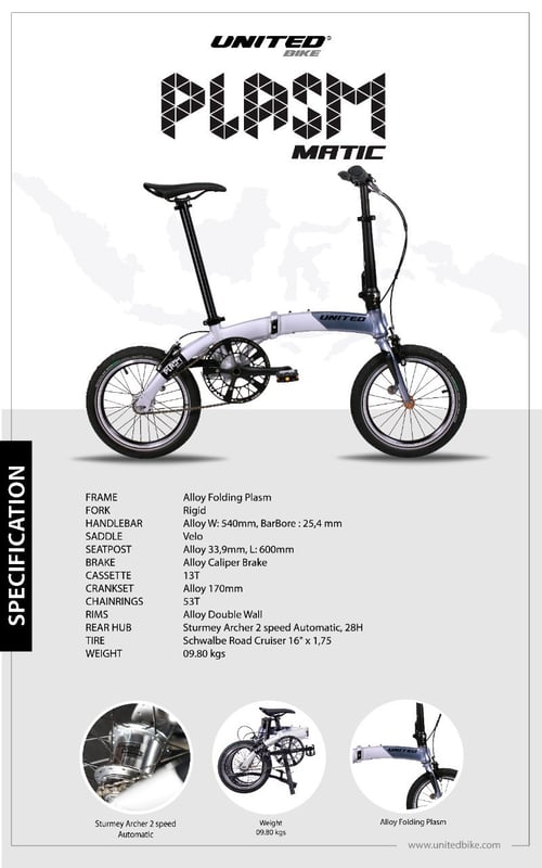 Sepeda Lipat United PLASM Matic Alloy 16 Inch 2021 New Edition Garansi SNI