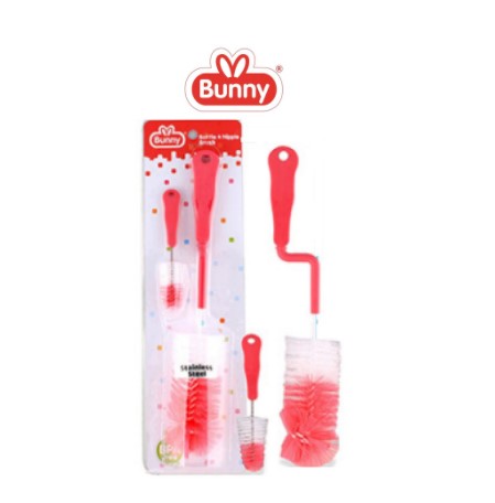 Bunny Rotary Bottle and Nipple Brush Pink Sikat Botol Bayi