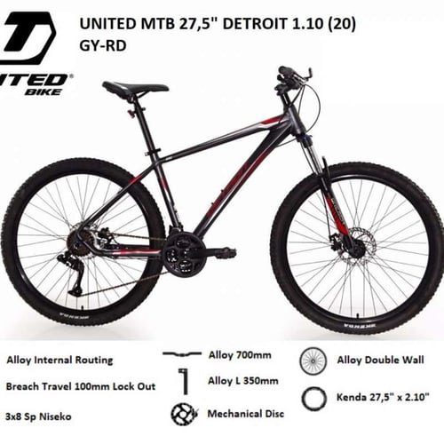 Sepeda Gunung 27.5 Inch MTB UNITED DETROIT 1.1 8 Speed Alloy Garansi