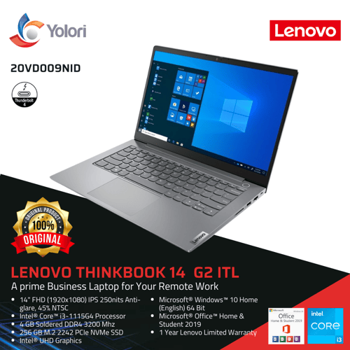 Lenovo ThinkBook 14 G2 ITL i3-1115G4 4GB 256GB Intel UHD Windows 10 + OHS 2019 (20VD009NID)