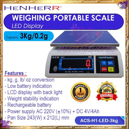HENHERR Weighing Portable Scale LED Display 3Kg