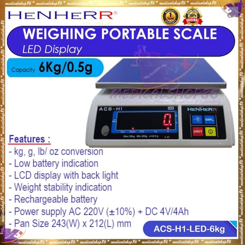 HENHERR Weighing Portable Scale LED Display 6Kg. Timbangan Digital