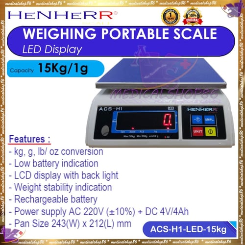 HENHERR Weighing Portable Scale LED Display 15Kg. Timbangan Digital