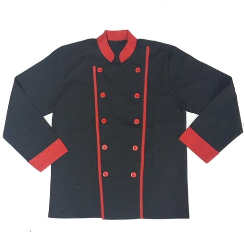 Chef Wear Baju Koki Hitam Lengan Panjang Komb  Garis Merah / Kuning S-XL