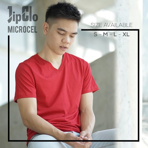 Kaos Polos Jipclo Premium 30S Pria Merah V-Neck