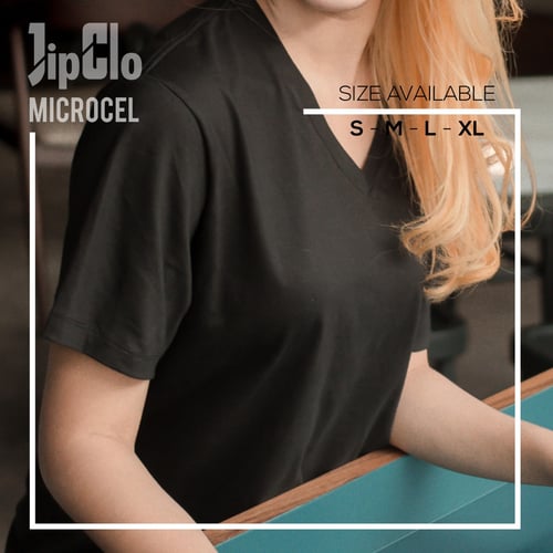 Kaos Polos Jipclo Premium 30S Wanita Hitam V-Neck