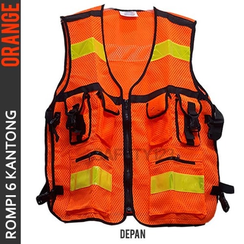 Rompi Jaring 6 Kantong Safety Vest Scotlight Scotlite Orange Stabilo