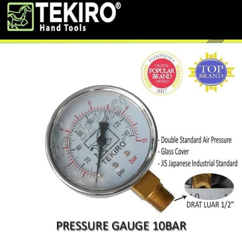 TEKIRO - Alat Ukur Tekanan Angin 10 Bar / Pressure Gauge