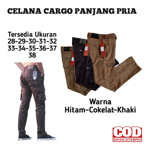 CELANA CARGO PANJANG PRIA BAHAN KATUN PREMIUM MODEL SLIM FIT COKELAT