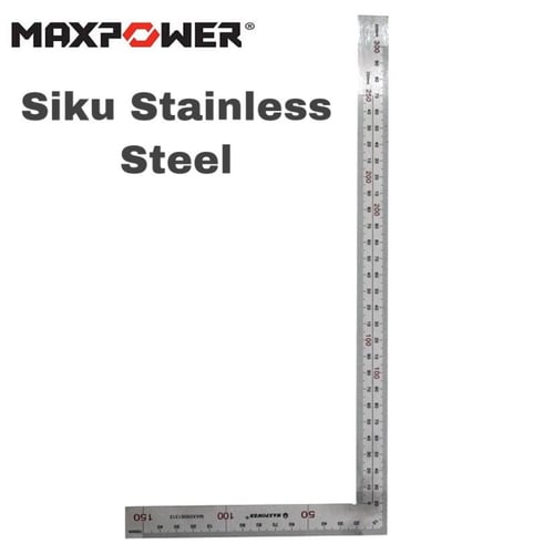 Penggaris Siku Stainless Steel Besi Maxpower L Garisan Pengukur Metrik - 15x30 cm