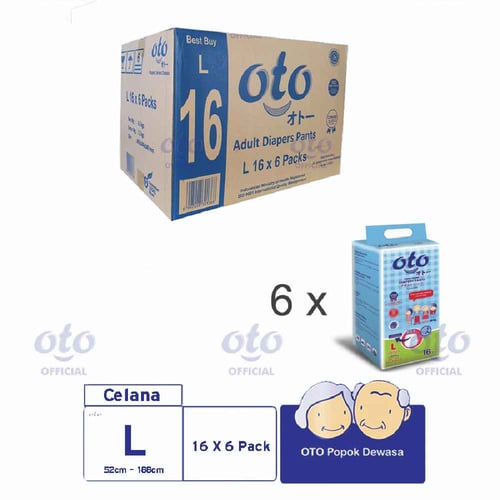 OTO Diapers PANTS / Popok Dewasa model Celana ukuran L-isi 16 pcs x 6 (OTP-16L-6)