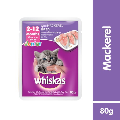 WHISKAS Makanan Kucing Basah Junior Rasa Mackerel 80 g - 1 Pouch