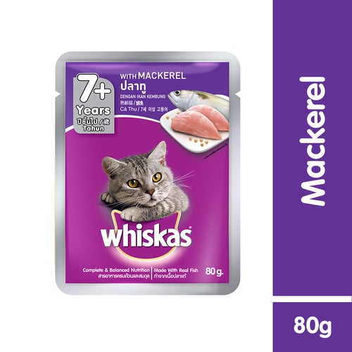 WHISKAS Makanan Kucing Basah Senior Rasa Mackerel 80 g - 1 Pouch