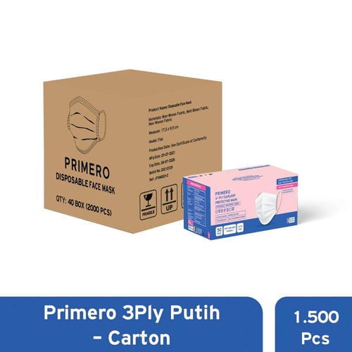 PRIMERO Masker 3ply Putih - Karton