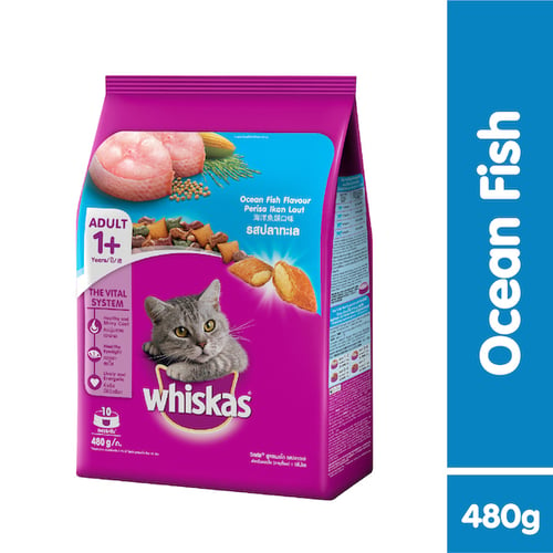 WHISKAS Makanan Kucing Kering Rasa Ocean Fish 480g