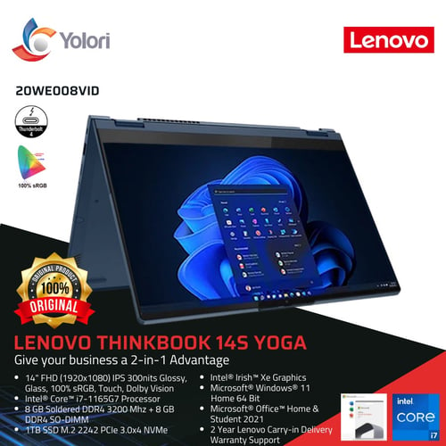 Lenovo ThinkBook 14s Yoga ITL i7-1165G7 16GB 1TB SSD Intel Irish Xe Windows 11+ OHS 2021 (20WE008UID / 20WE008VID)
