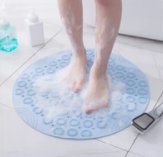 PVC Round Shower Bath Mat / Keset Kamar Mandi Bulat Anti Slip Suction - Abu-abu
