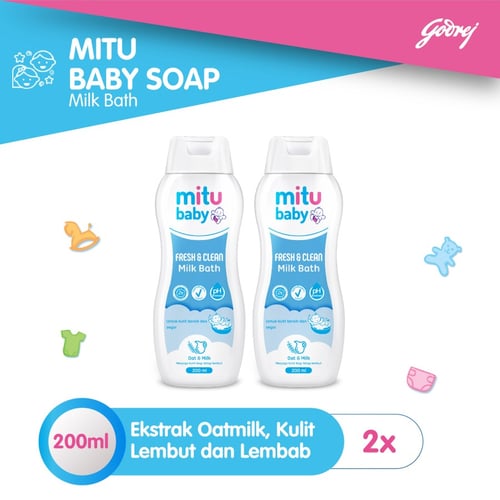 Mitu Baby Milkbath Sabun Bayi Botol 200 ml - 2pcs