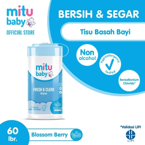 Tisu Basah Mitu Baby Fresh N Clean Blue Botol 60s