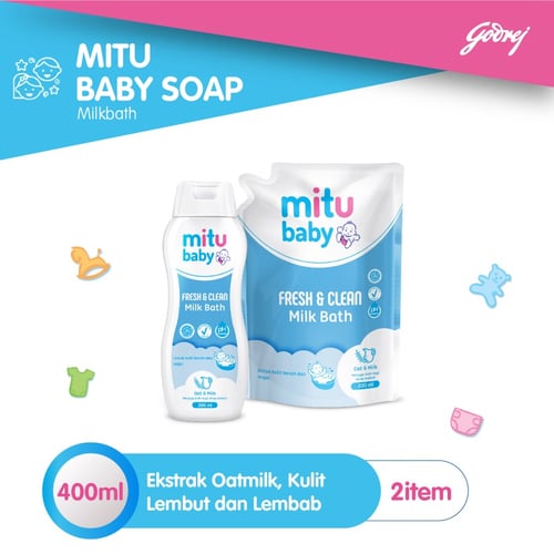 Mitu Baby Liquid Soap Milkbath Bottle 200ml & Pouch 200ml