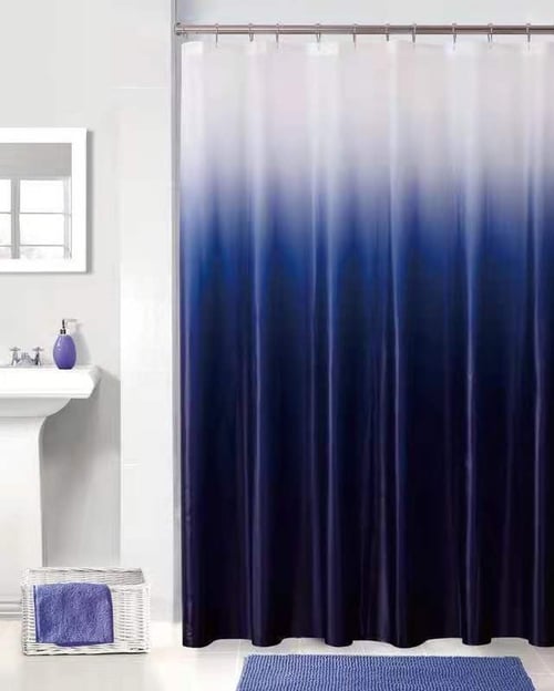 Tirai Kamar Mandi Kualitas Peva Tebal Two Tone Color 183 x 183cm - Putih-Biru Tua