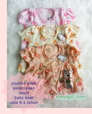 Piyama anak motif BABY BEAR, baju tidur anak usia 0 sampai 8 bulan